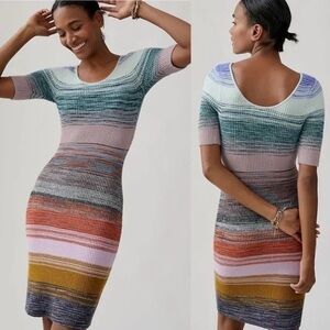 Anthropologie Midi Dress Multicolor Space-Dyed Scoop Neck Knit Womens XS Striped